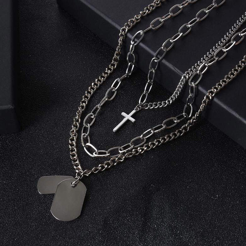 Minimalist Hip-hop Punk Trendy Cross Sweater Chain Necklace Set