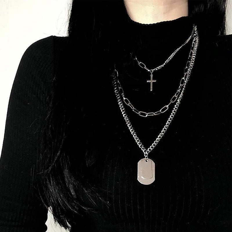 Minimalist Hip-hop Punk Trendy Cross Sweater Chain Necklace Set