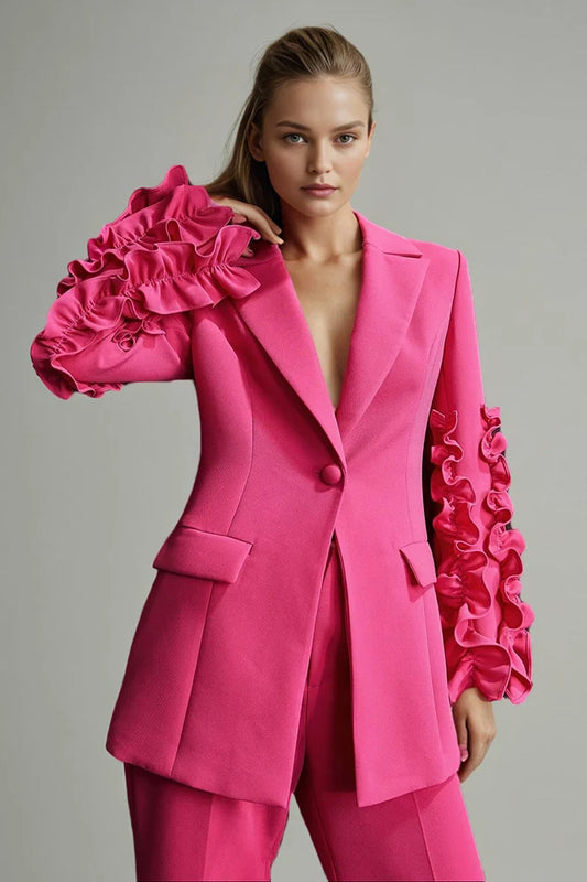Ruffled Notched Long Sleeve Blazer