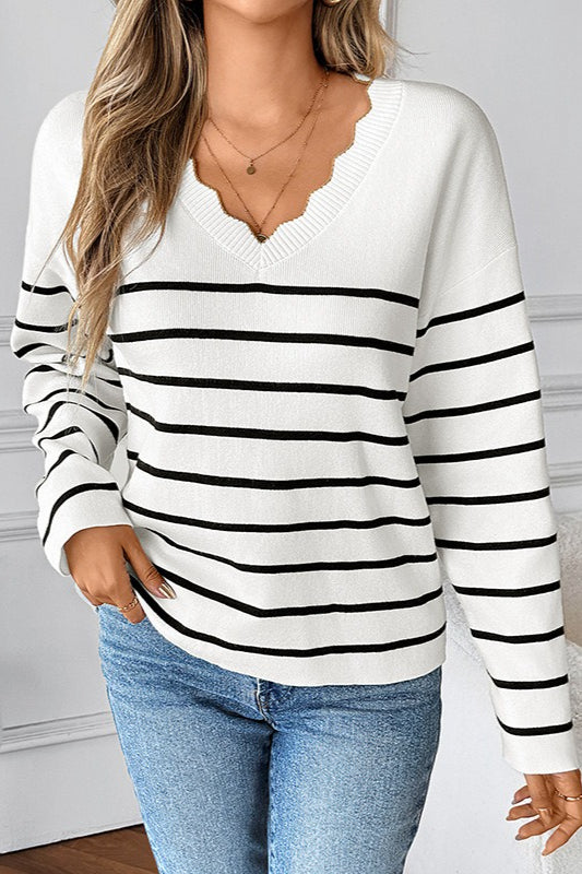 Ribbed V-Neck Long Sleeve Sweater