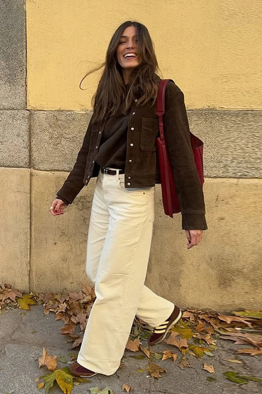 Brown Cropped Casual Jacket