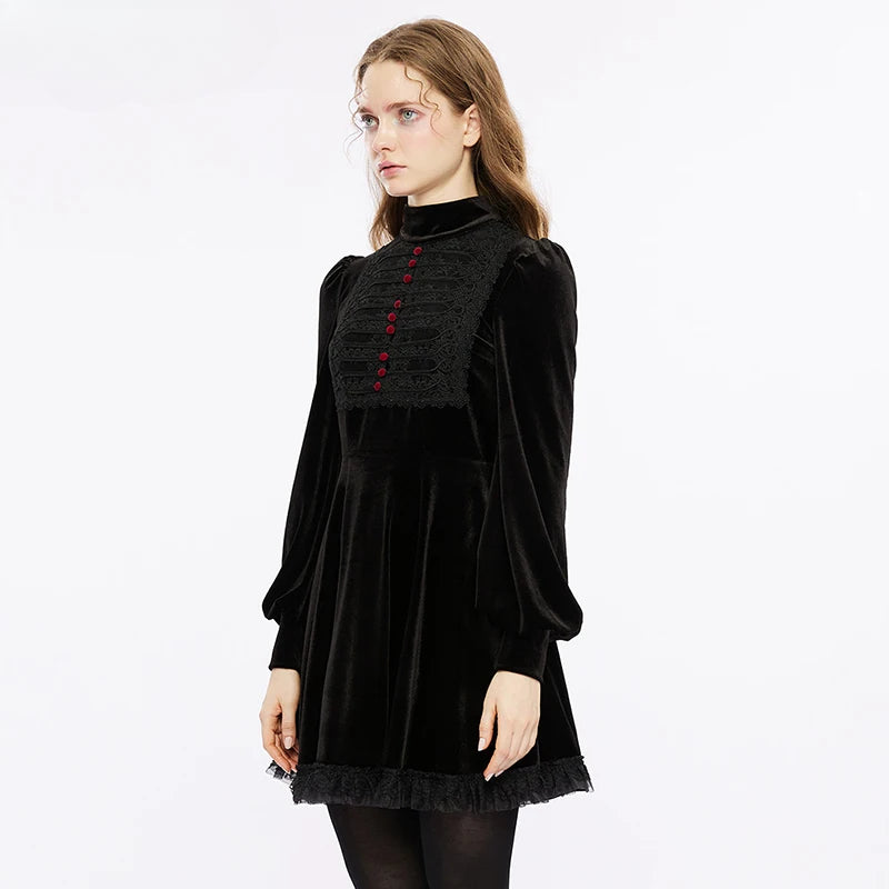 Women's Gothic Velvet  Bat Shaped Collar Dress