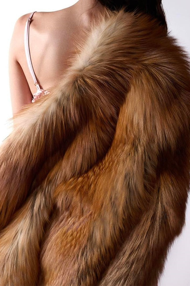 Elegant Solid Color Faux Fur Long Sleeve Coat