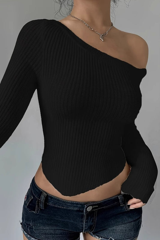 Asymmetrical Neck Slim Fit Sweater