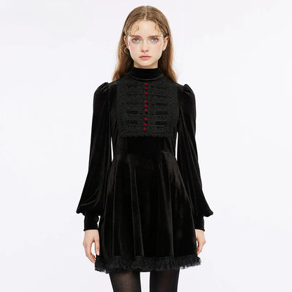 Women's Gothic Velvet  Bat Shaped Collar Dress