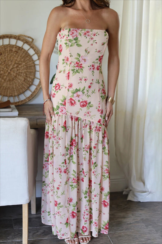 Off Shoulder Ruffle High Low Hem Floral Dress