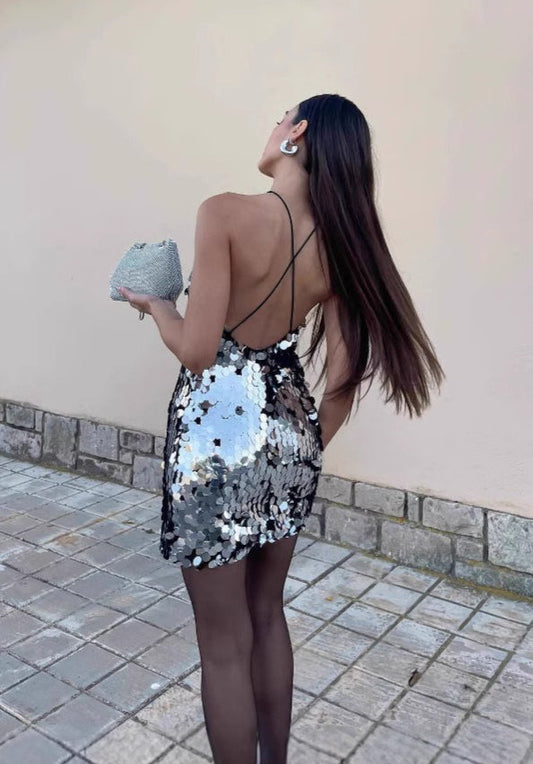 Sparkle Halter Neck Slip Dress