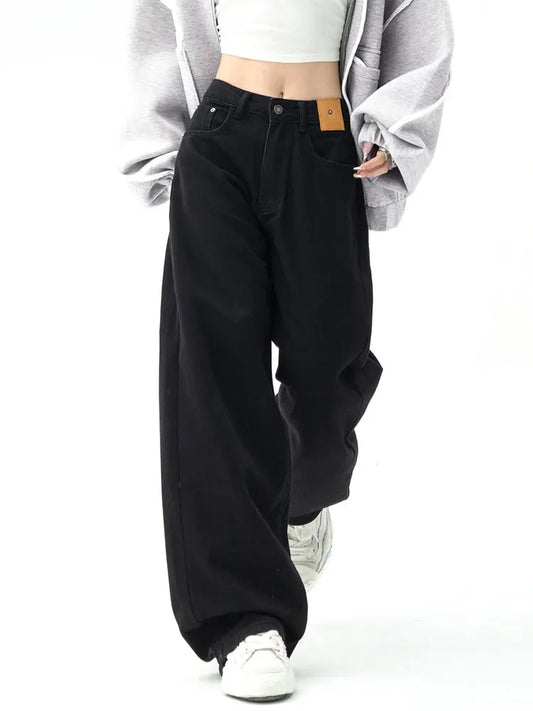 Black Baggy High Waist Straight Bottom