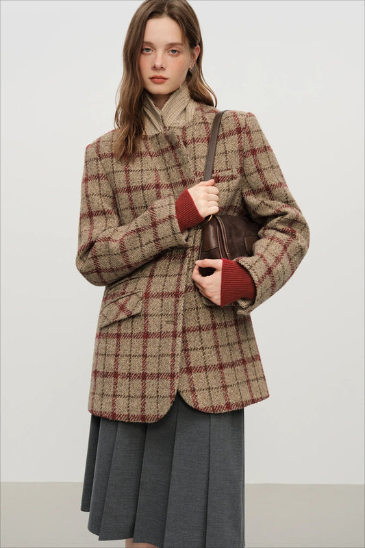 Retro Plaid Short Blazer Christmas Outerwear