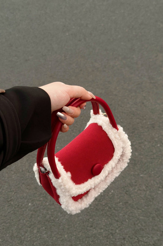 Fuzzy Red Square Mini Bag Handheld Shoulder Crossbody Bag