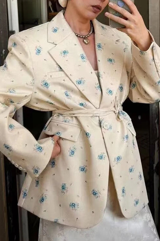 Fashion Long Sleeve Button Lace-up Blazer