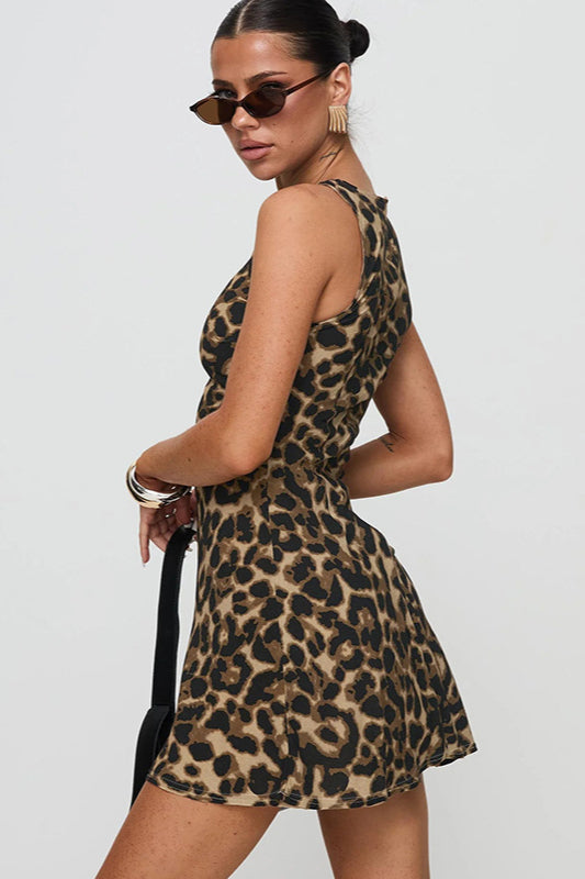 Slim Fit Cami Leopard Print Party Dress