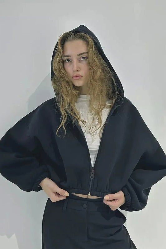 Zip Up Cropped Y2K Hoodie