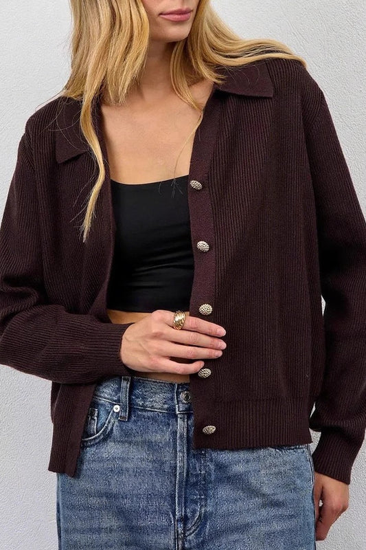 Single Button V-Neck Knit Sweater