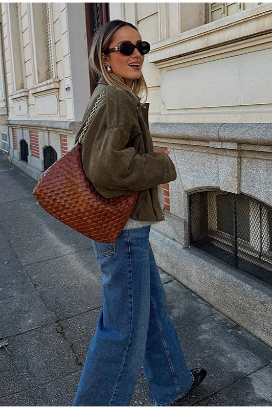 Suede Cropped Zip-Up Jacket