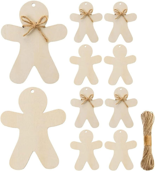 Wooden Gingerbread Men Christmas Ornaments - DIY Crafts (Set of 10)