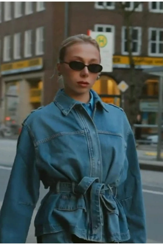 Belted Patchwork Denim Jacket