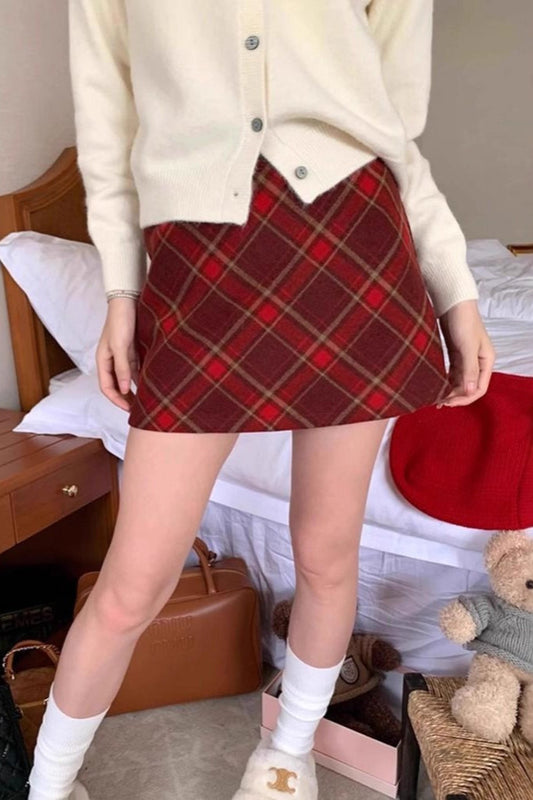 High Waist Plaid A-Line Christmas Skirt