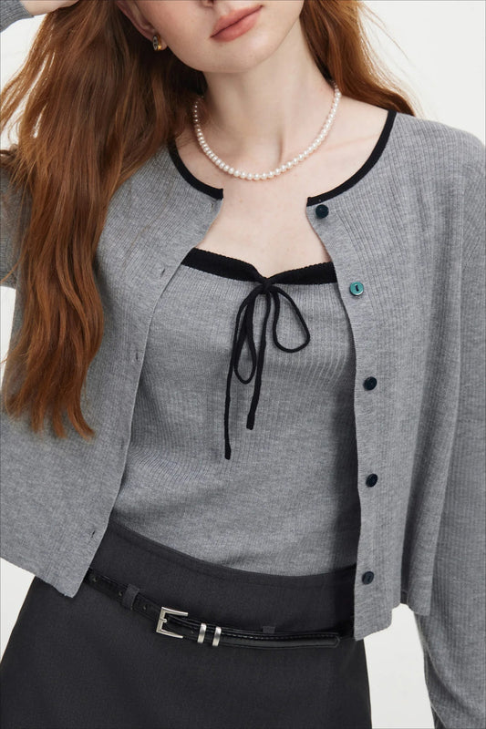 Knit Bow Cami Twinset Cardigan