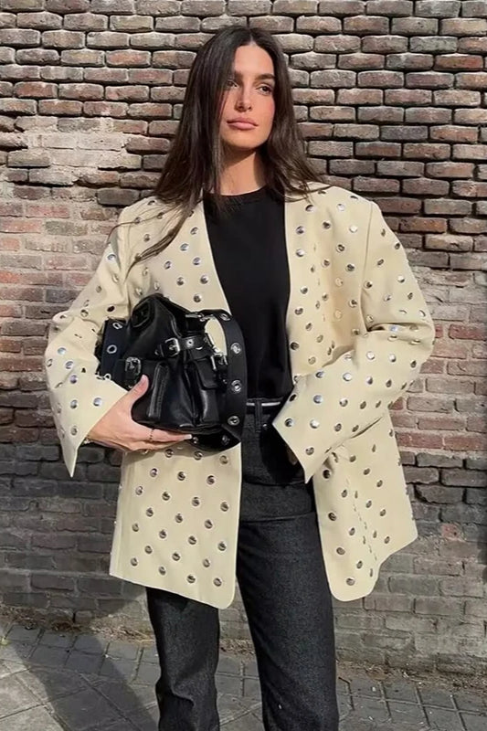 Rivet Detail Casual V-Neck Blazer