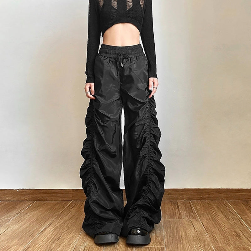 Solid Black Shirring Halloween Pants