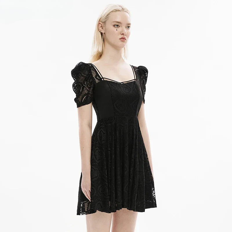 Princess Sleeve Lace Square Collar Heart Shape Dress