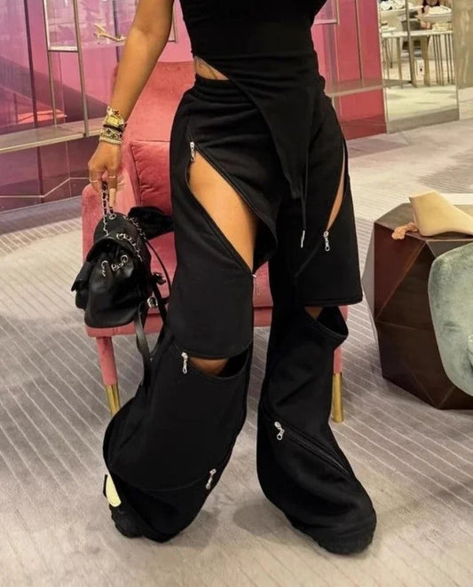 Zip Fasten Gothic Baggy Joggers Pant Black / S
