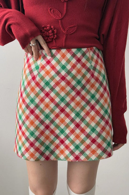 Checkered Wool Christmas Skirt