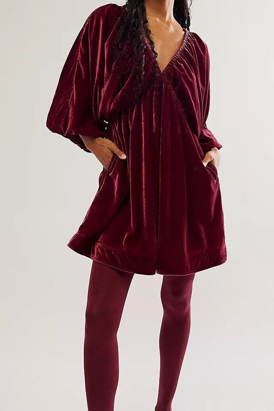 Casual V-Neck Soft Luxe Breathable Velvet Dress