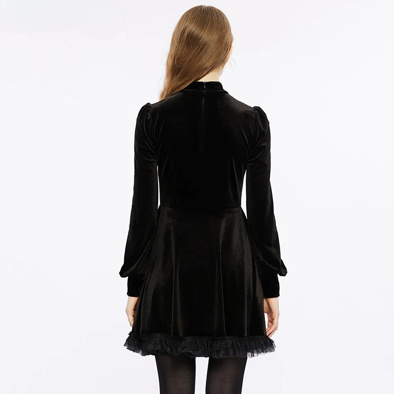 Women's Gothic Velvet  Bat Shaped Collar Dress