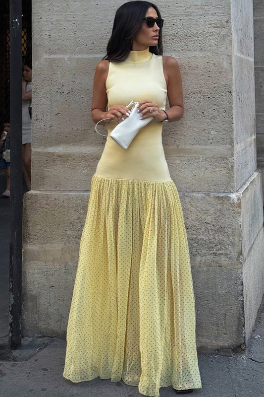 Polka Dot Patchwork Maxi Dress