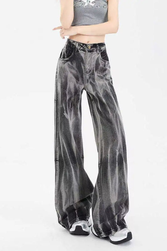 Black Tie-dye Wide-leg Jeans