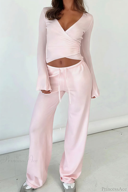 Y2K Sexy V-Neck Fitted Top Casual Pants Two Piece Set