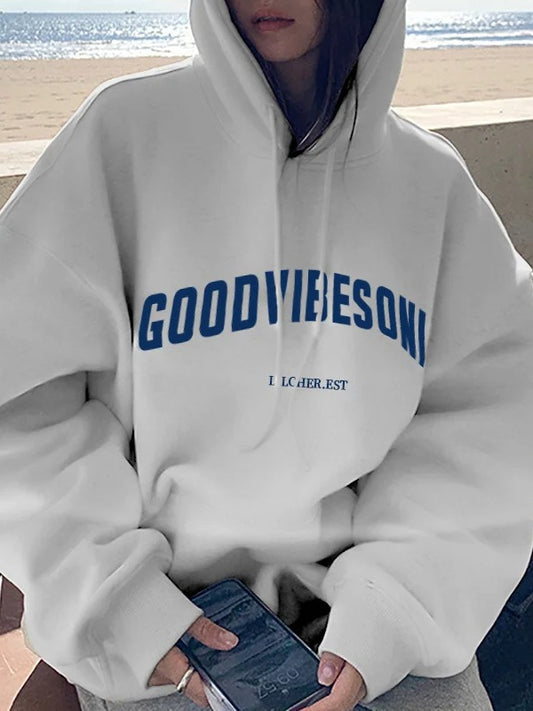 Letter Print Loose Fit Hoodie