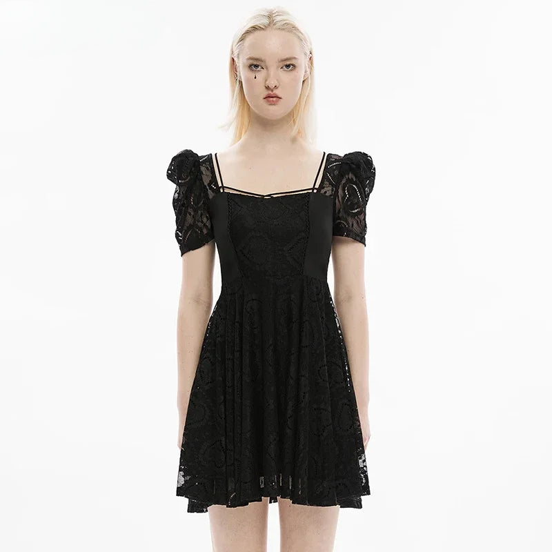 Princess Sleeve Lace Square Collar Heart Shape Dress