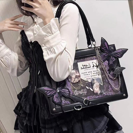 Y2K Labyrinth Butterfly Spider Web Letter DIY Transparent Fashion Bag