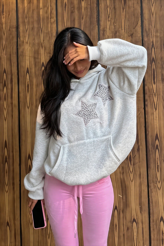 Leopard Star Embroidered Oversized Hoodie