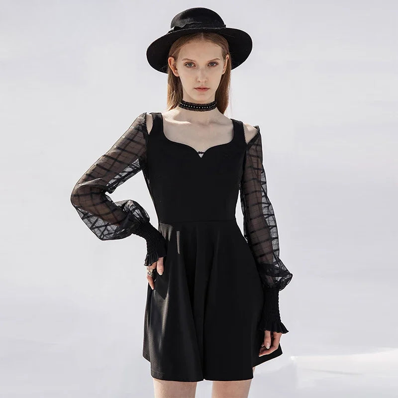 Women's Gothic V-neck  Long Sleeve Off-the-shoulder Dress