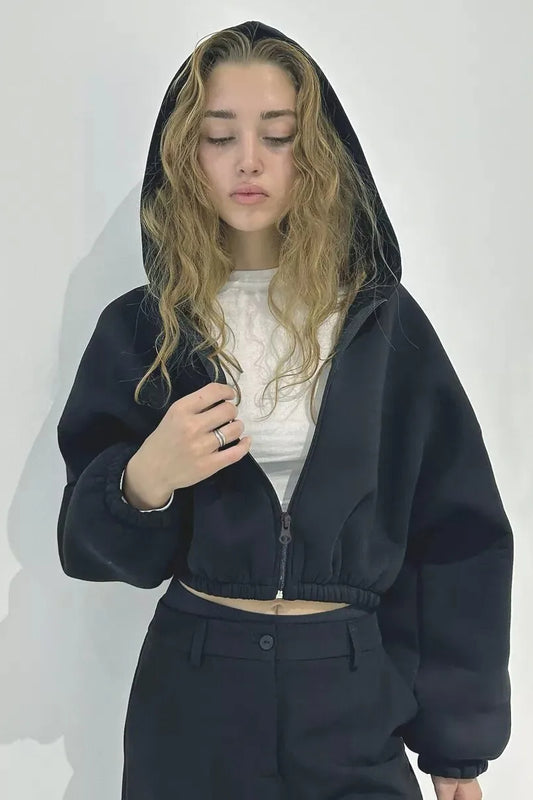 Zip Up Cropped Y2K Hoodie
