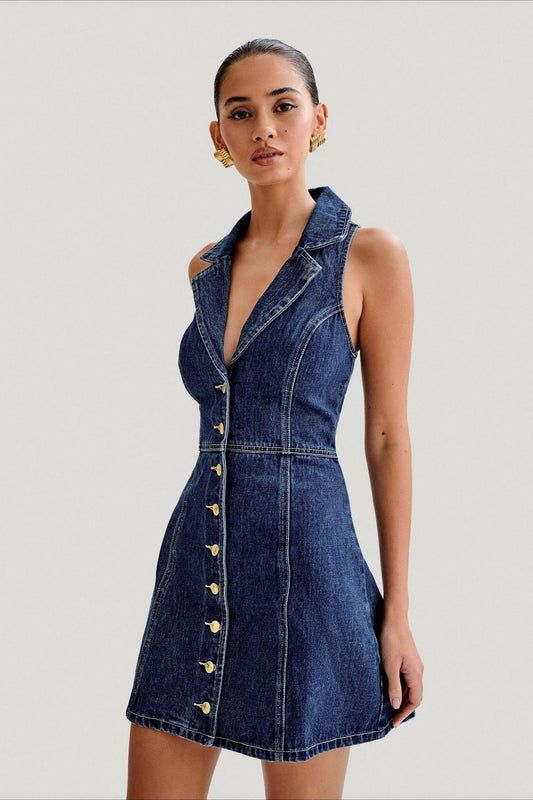 Fitted Halter Denim Dress