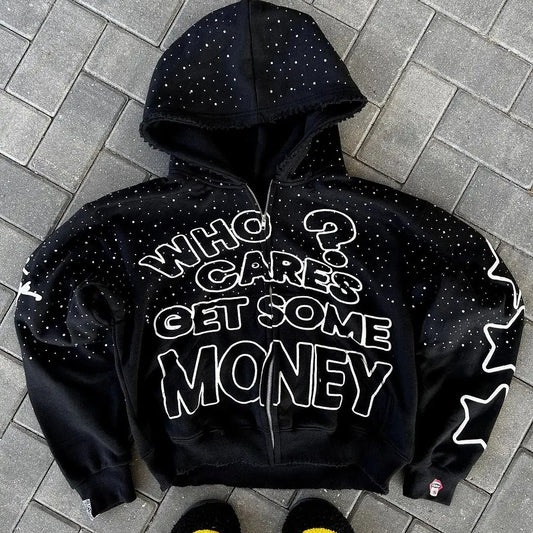 Unisex Goth Print Zip Hoodie
