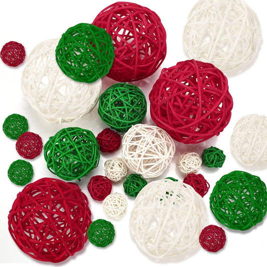 16PCS Wicker Rattan Balls Christmas Ornaments Wedding Party Decor - Red Green White