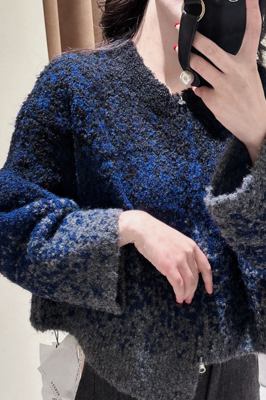 Zipper Front Gradient Knit Sweater