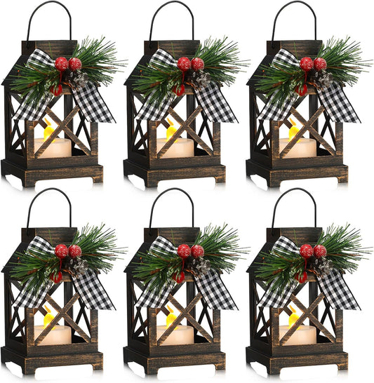 Christmas Decorative Lantern LED Candle Vintage Hanging Lanterns - Black 5.5" 6 Pcs