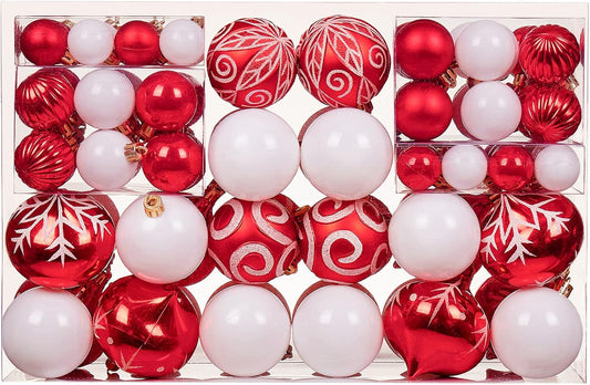 Christmas Ball Ornaments Set - Shatterproof Red Decorations for Xmas Holiday, Wedding Party, and Home