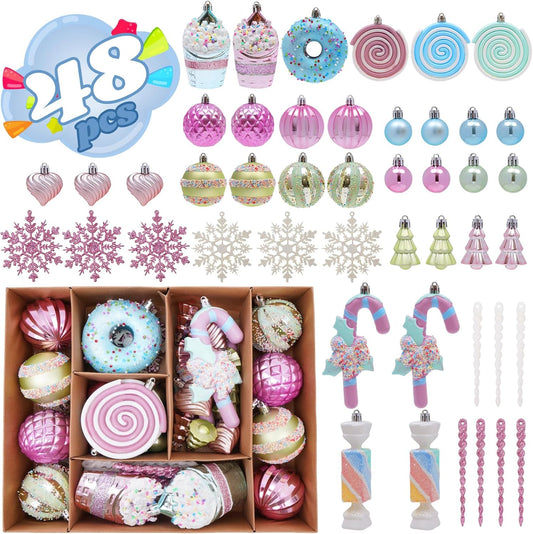 Macaron Christmas Ball Ornaments Set - Shatterproof Cute Donut Lollipop Candy Hanging Decor for Tree Holiday Indoor