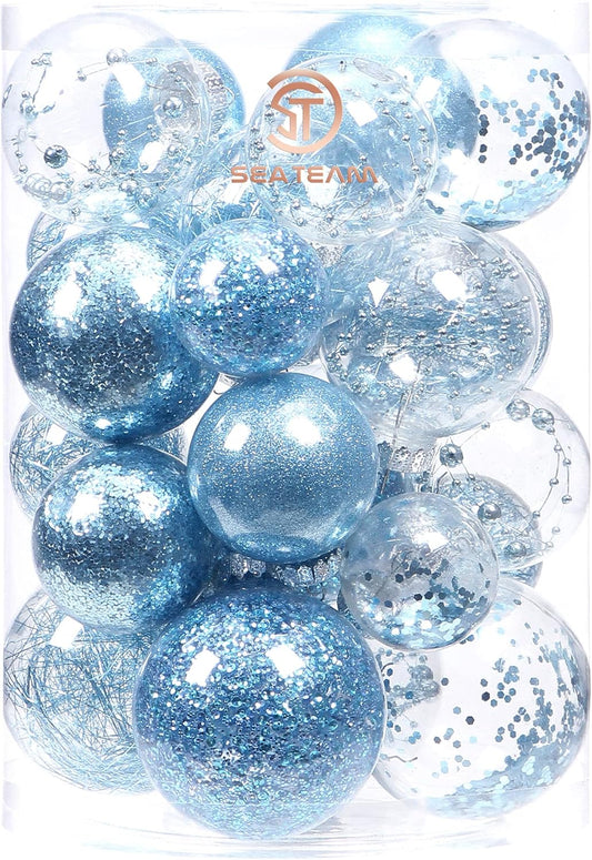 24 Count Shatterproof Clear Plastic Christmas Ball Ornaments with Gold Decorations