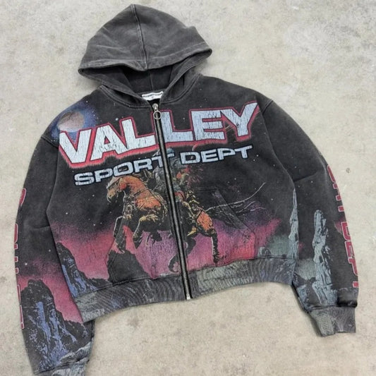 Gothic Print Zipper Hoodie