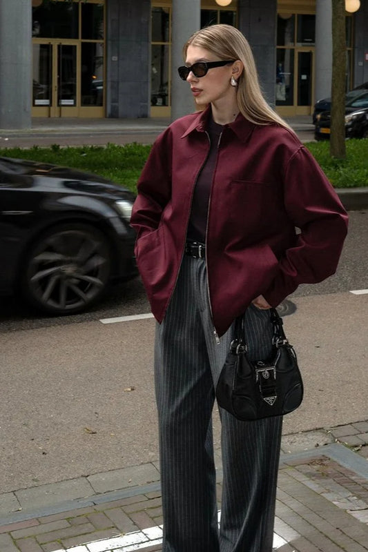 Burgundy Casual Zip Jacket