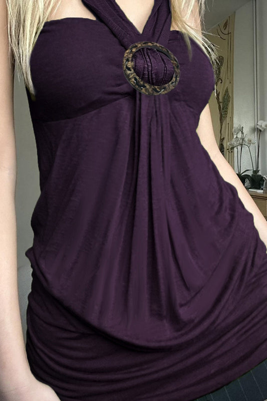 Ring Detail Ruched Halter Top